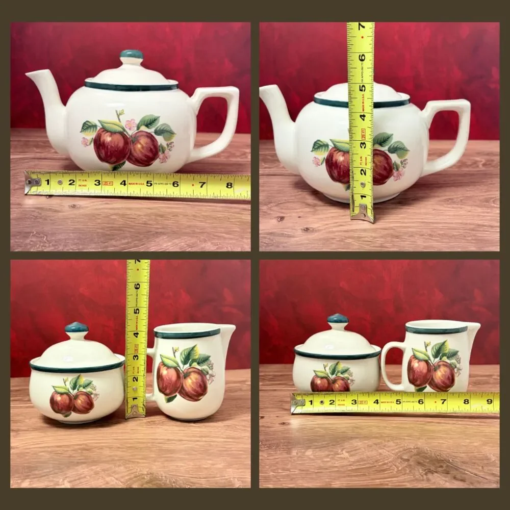 Casuals by China Pearl Apple Blossom Teapot Creamer Sugar Bowl Set